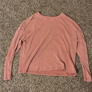 Time and Tru Washed Rose Ribbed Long-Sleeve Top